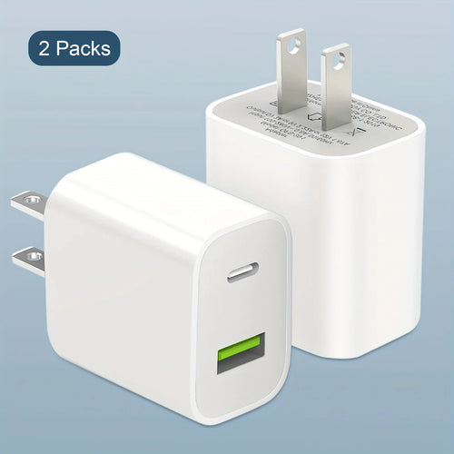 2-Pack High-Speed USB C Charger Block - Dual Port Power Delivery Adapter with Fast Type C Charging