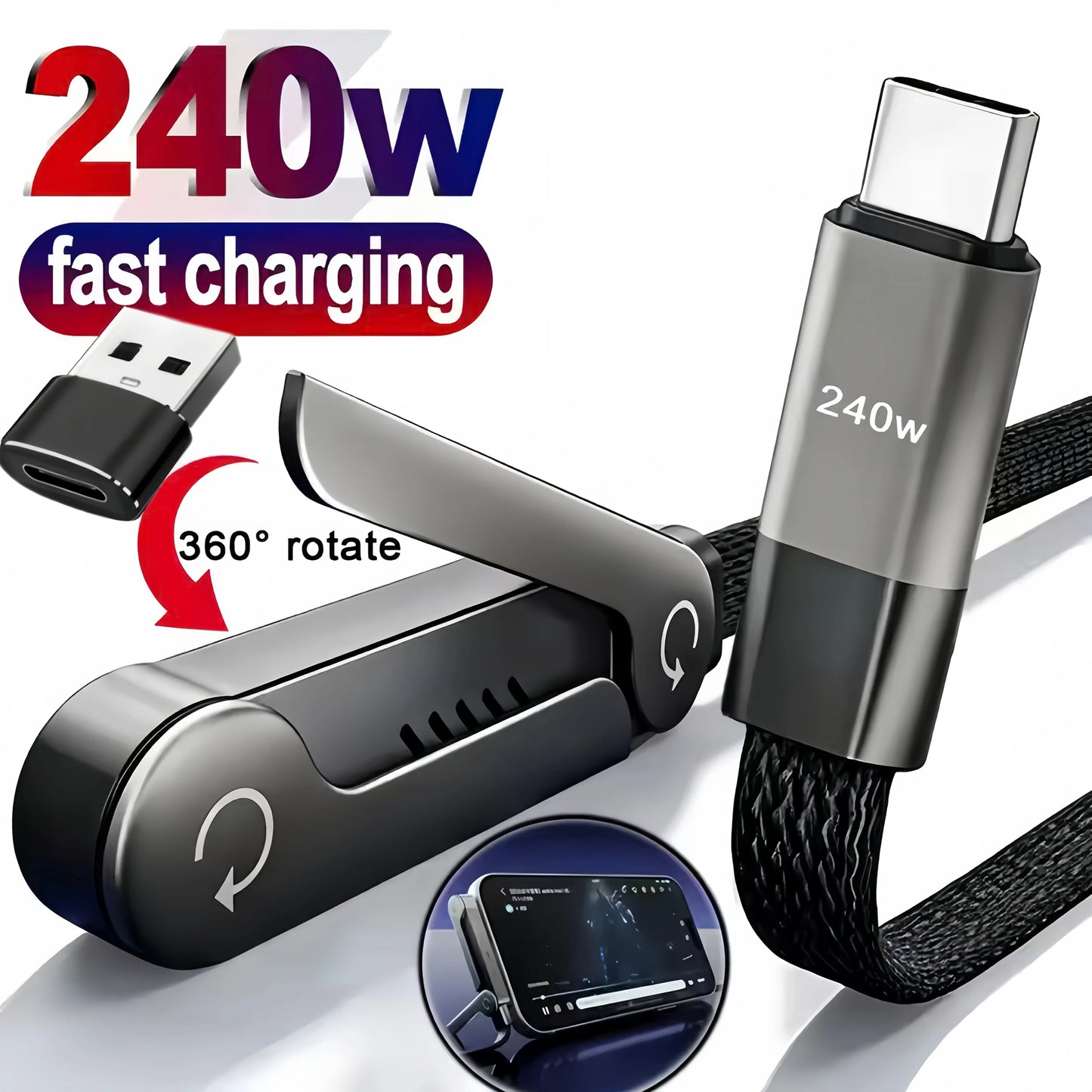 2-in-1 Charging Cable & Phone Stand | 240W Super Fast Charge
